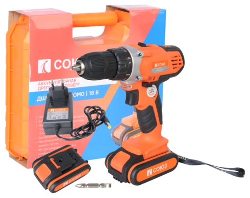 Изображение для Аккумуляторный шуруповерт СОЮЗ ДШС-18-2К-ПРОМО