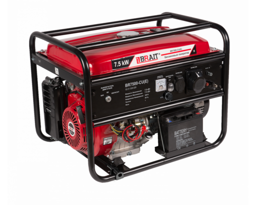 Изображение для Бензиновый генератор Brait BR7500-CU(Е) (7 кВт, электростартер, аккумулятор, выход , медная обмотка)