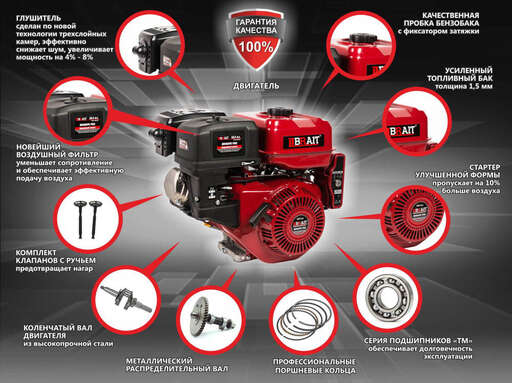 Изображение для Двигатель Brait 445PE 18A PRO (17 лс, Ø 25 мм, электростартер, катушка освещения 18А, профессиональный)