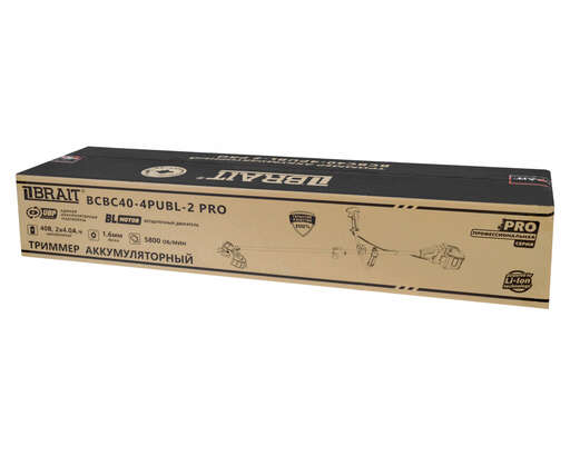 Изображение для Триммер аккумуляторный Brait BCBC40-4PUBL-2 PRO ( 2 акб Li-ion, нож, леска, велоруль)