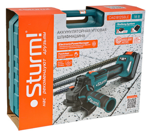 Изображение для УШМ Sturm! CAG18125BLE 1BatterySystem + кейс