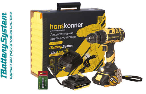 Изображение для Аккумуляторный шуруповерт Hanskonner HCD1865 1BatterySystem