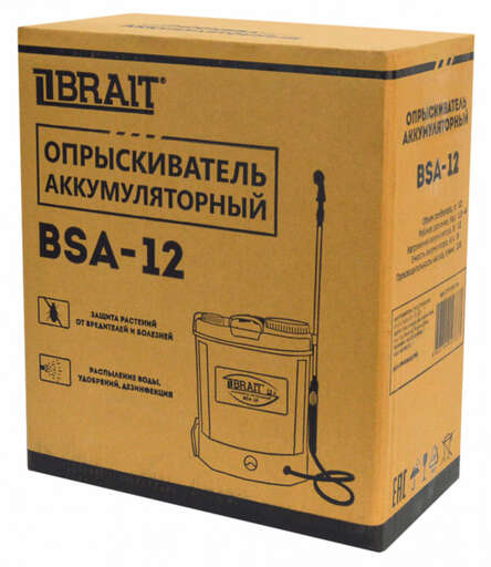 Изображение для Опрыскиватель аккумуляторный Brait BSA-12 (объем 12л,рабочее давление 1,5-4 бар,АКБ гелевый, 12В,8Ач) 