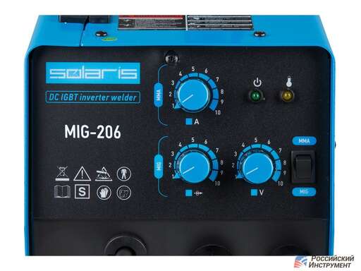 Изображение для Сварочный полуавтомат Solaris MIG-206 (встроенная горелка, MMA/MIG-MAG)