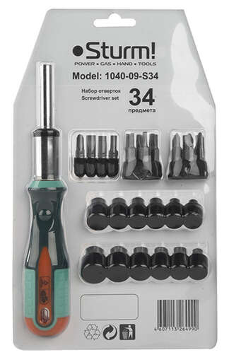 Изображение для Отвертка с насадками, 34 предметов, CrV Sturm!