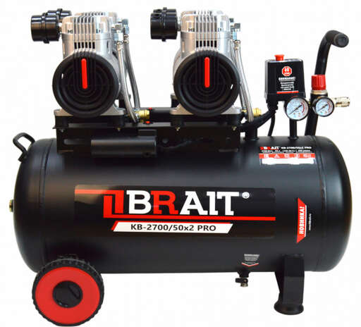 Изображение для Компрессор воздушный Brait KB-2700/50X2 PRO ( 2.7 кВт, 50 л, безмасляный)