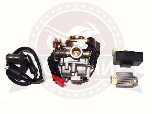 Изображение для Двигатель скутер четырехтактный GY6-80 (короткий 10"),70 см3, (длинная ось на 2 амортизатора)