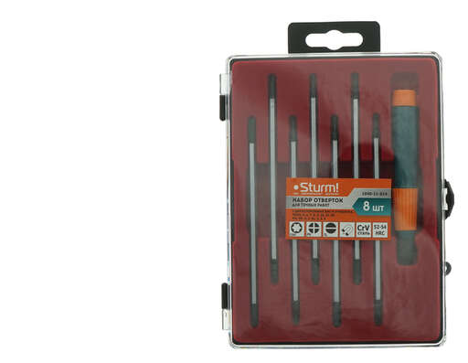 Изображение для Набор отверток для точной механики 8 шт, пластиковый кейс, CrV Sturm!