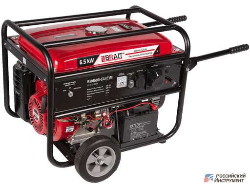 Изображение для Бензиновый генератор Brait 6500-CU(E) M (6.5 кВт, электростартер, медная обмотка, аккумулятор, ручки + колеса)