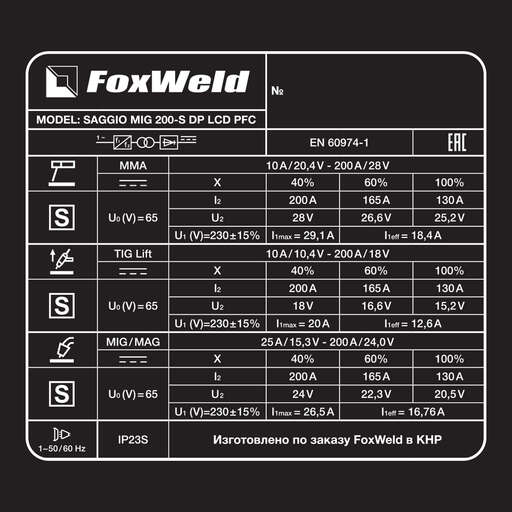 Изображение для Сварочный полуавтомат Foxweld SAGGIO MIG 200-S DP LCD PFC (трехфазный, MMA/MIG-MAG/TIG LIFT)