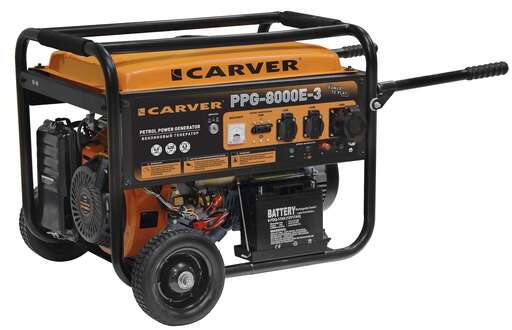 Изображение для Бензиновый генератор Carver PPG-8000E-3 (6 КВт, электростартер, медная обмотка)