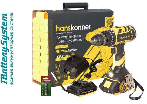 Изображение для Аккумуляторный ударный шуруповерт Hanskonner HCD1865I 1BatterySystem