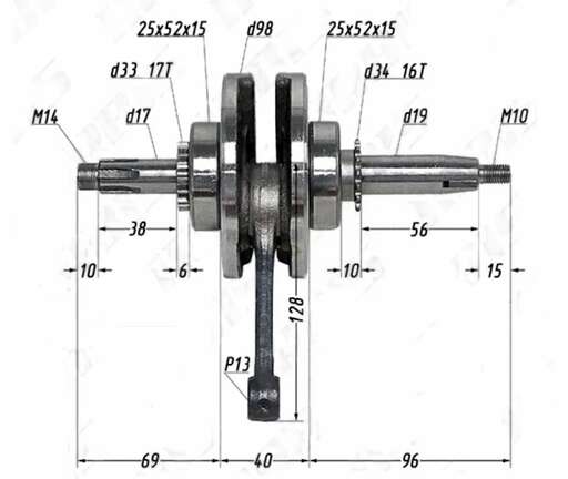 Изображение для Коленвал 152FMI,153FMI 125 Шторм125 (палец 13мм, шатун 130мм) DINGO/TTR125