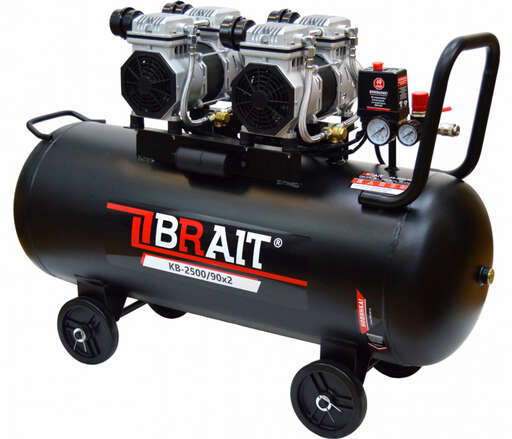 Изображение для Компрессор воздушный BRAIT KB-2500/90X2 (2.5 кВт, безмасляный, 2 цилиндра)