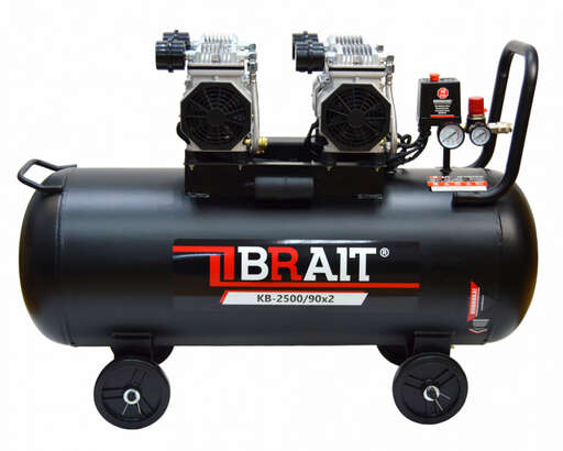 Изображение для Компрессор воздушный BRAIT KB-2500/90X2 (2.5 кВт, безмасляный, 2 цилиндра)