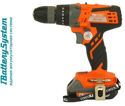 Изображение для Аккумуляторный шуруповерт СОЮЗ ДШС-20КУ 1BatterySystem