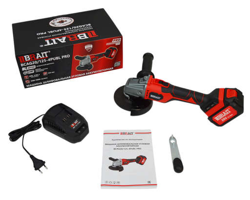Изображение для МШУ аккумуляторная Brait BCAG20/125-4PUBL PRO (Li-ion,20В,емкость аккум. 4.0Ач, З/У 2.4А, 2500-11500об/мин,плав.пуск) 