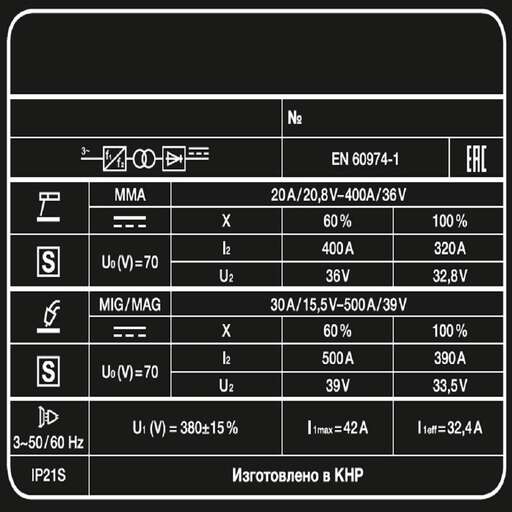 Изображение для Сварочный полуавтомат UNO MIG 500 DOUBLE PULSE (Источник питания+МП+Тележка+БЖО - 2 упак.) (MIG/MAG, MMA)