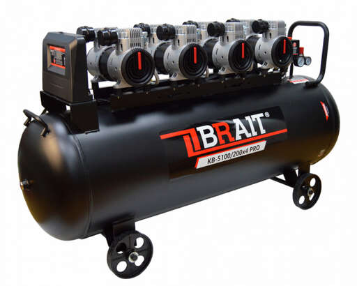 Изображение для Компрессор воздушный Brait KB-5100/200X4 PRO (200л; 5,1Kw; 8bar, 900л/ м; без масляный 380В)