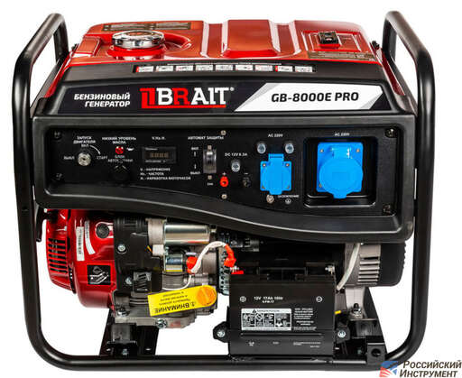 Изображение для Бензиновый генератор Brait GB-8000Е PRO (8 кВт, электростартер, медная обмотка, аккумулятор, профессиональный)