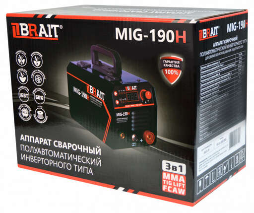 Изображение для Инвертор сварочный полуавтомат Brait MIG-190H (TIG/ММА)
