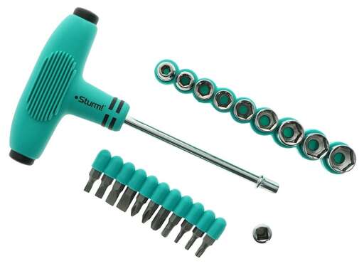 Изображение для Отвертка с насадками, 21 предмет, Т-образная ручка, магнитный наконечник, CrV Sturm!