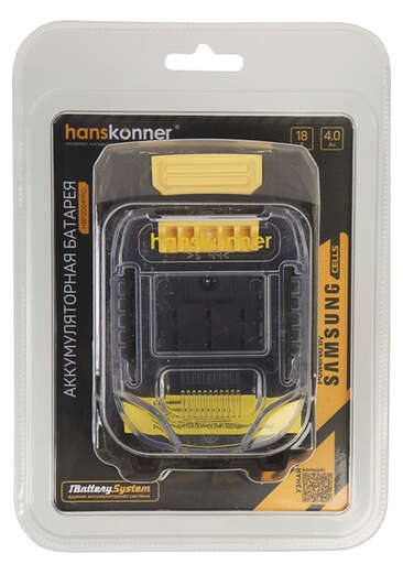 Изображение для HBP2004PRO аккумулятор Hanskonner PLATINUM 18 В, 1BatterySystem, 4.0 Ач, SAMSUNG, блистер