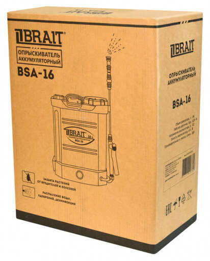 Изображение для Опрыскиватель аккумуляторный Brait BSA-16 (объем 16л,рабочее давление 1,5-4 бар,АКБ свинцово-кислотн.12В,8Ач) 