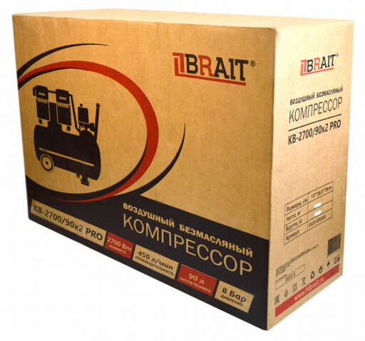 Изображение для Компрессор воздушный Brait KB-2700/90X2 PRO (2.7 кВт)